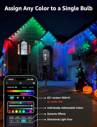 Lepro EE1 AI Permanent Outdoor Lights, 50ft 30 RGB+IC LED & Dual Output | IP67 Waterproof Eave Light for Christmas, Halloween, Smart Light Decor, Works with Alexa & Google, 2.4 GHz WiFi/Bluetooth