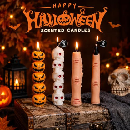 Halloween Candles, Pumpkin Skull Finger Ghost Candle Set, Halloween Decor!