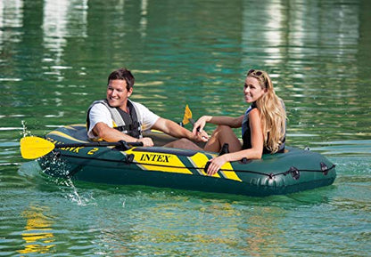 INTEX 68347EP Seahawk 2 Inflatable Boat Set: Includes Deluxe 48in Aluminum Oars and High-Output Pump – SuperStrong PVC – Fishing Rod Holders – 2-Person – 520lb Weight Capacity