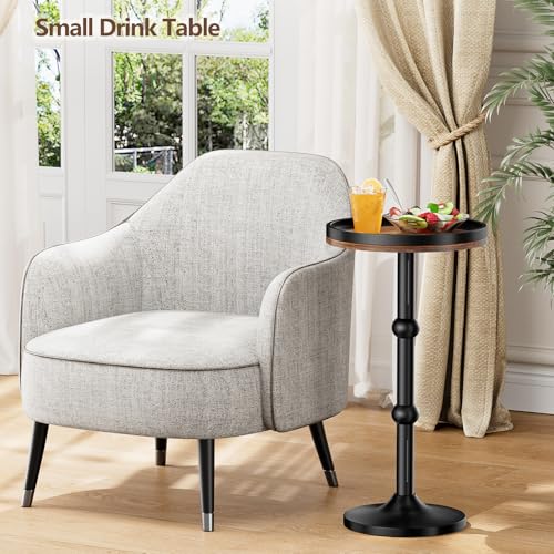 Small Round Side Table, Coffee Drink Table for Small Spaces, Modern Night Stand with Metal Leg, Weighted Iron Base Pedestal Round End Tables for Living Room, Bedroom, Narrow Corners,Sofa Couch