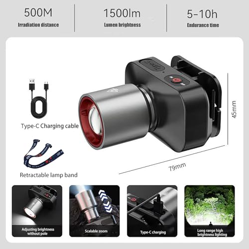 1000 Lumens Rechargeable LED Headlamp for Camping & Outdoor - Waterproof Adjustable Head Light with 10H Runtime, Ideal for Desert Hiking, Night Work