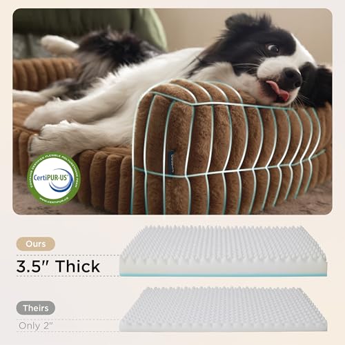Bedsure ComfyFleece™ Orthopedic Dog Bed Large with Memory Foam, Brown 35"