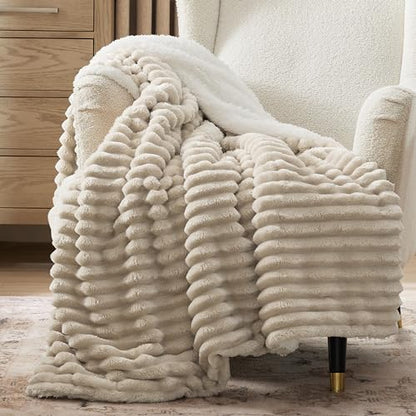 Bedsure Sherpa Throw Blanket for Couch - Super Soft, Cozy Fleece Thick Warm Blanket for Winter, GentleSoft Plush & Fluffy Christmas Throw Gift for Women, Room Decor, Beige, 50x60 Inches