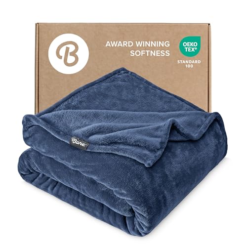 Bare Home Fleece Blanket Luxury Microplush (Throw, Dark Blue)