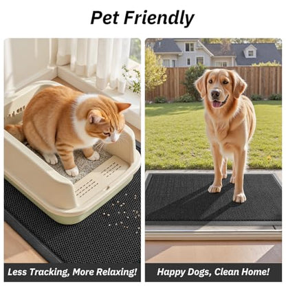 Front Door Mat Outdoor Mats for Entrance Dirt Trapper Doormat Welcome Mat Heavy Duty Non Slip Rubber Entry Mats for Outside Indoor Black 43X75cm