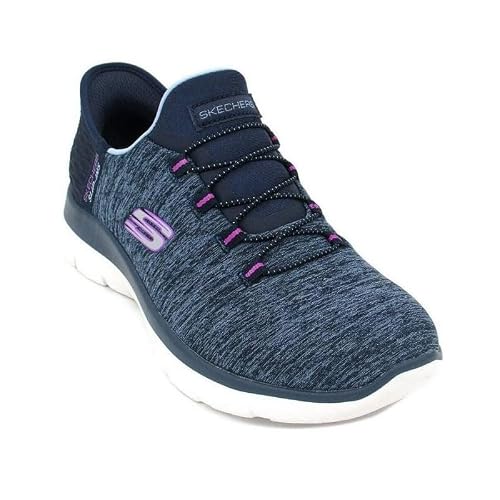 Skechers Women's Summits Hands-Free Slip-Ins – Memory Foam Insole, Heel Pillow, Vegan Materials Sneaker, Navy Purple