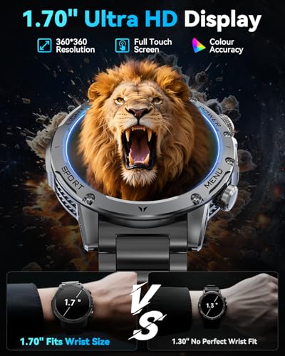 Military Smart Watch (Answer/Make Calls), Smart Watch for Men with 1000 mAh Battery/Led Flashlight/Heart Rate/Sleep Monitor 100+ Sport Modes Fitness Watch for Android/iPhone