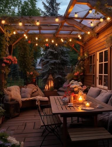 Torkase Outdoor String Lights Mains Powered,110FT/33M S14 Garden Festoon Lights with 56+2 Shatterproof S14 Plastic LED Edison Bulbs Waterproof for Outside Patio