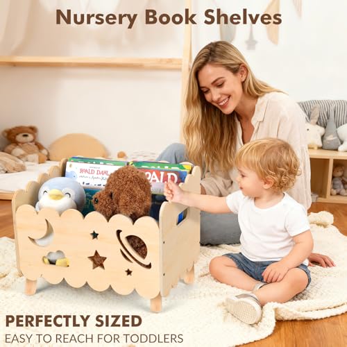 Kids Bookshelf, Montessori Toddler Bookshelf for Kids 2 Adjustable Dividers | Nursery Shelves, Baby Book Shelf for Kids Rooms,Playroom,Classroom,Bedroom Bookcase Storage Organizer,Lightweight Portable