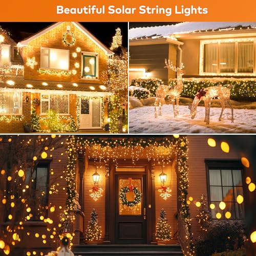 3 Pack Solar String Lights Outdoor, Total 300LED 100FT Solar Fairy Lights Waterproof, 8 Modes Dimmable Solar Powered Lights, Auto On/Off for Patio Garden Yard Tree Wedding Party Xmas Decor(Warm White)