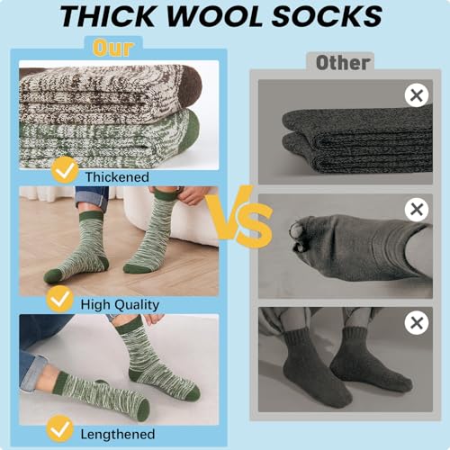 YUVFEHY 5 Pairs Merino Wool Socks for Men Extra Thick for Winter Hiking | Warm Breathable Thermal Crew Work Sock for Cold Weather Size 7-15