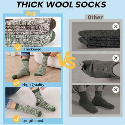 YUVFEHY 5 Pairs Merino Wool Socks for Men Extra Thick for Winter Hiking | Warm Breathable Thermal Crew Work Sock for Cold Weather Size 7-15