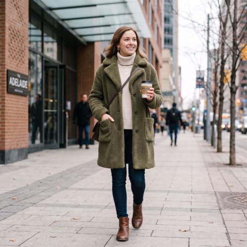 Womens Winter Coats Fall Coats for Women Fuzzy Fleece Jacket Button Down Long Sleeve Coat Casual Office Work Winter Clothes With Pocket Army Green S