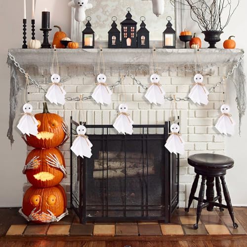 8 Pcs Halloween Ghost Hanging Ornaments- 4 Inch Hanging Ghosts Rustic Farmhouse White Cloth Ghosts Hanging Decoration for Haunted House Party Yard Tree Decor