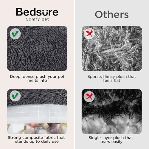 Bedsure SupportMax® Calming Dog Bed Medium Size Dog Washable Pet Bed,30in | 420GSM Plush Fluffy Faux Fur Donut Round,Thick Supportive,Removable Cover,Anti-Slip,Anti-Anxiety,Up to 45 Lbs,Dark Grey