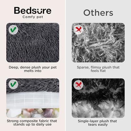 Bedsure SupportMax® Calming Dog Bed Medium Size Dog Washable Pet Bed,30in | 420GSM Plush Fluffy Faux Fur Donut Round,Thick Supportive,Removable Cover,Anti-Slip,Anti-Anxiety,Up to 45 Lbs,Dark Grey