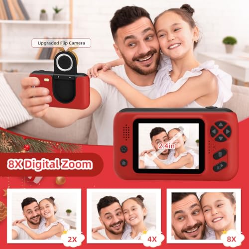 Kids Camera, Birthday Gifts for Boys and Girls Age 3-8,Video Recorder for Kids 8-12,Childrens Digital Camcorder for vlogging Portable Kids Selfie Camera with 32GB SD Card Red