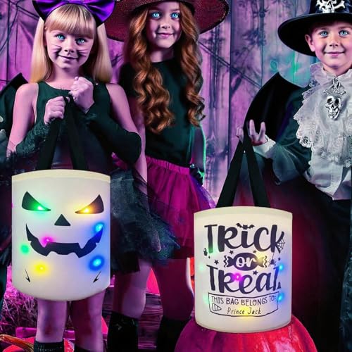 Halloween Trick or Treat Bags Candy Bucket, Upgraded Light Up Ghost Basket Decoration Multipurpose Reusable Goody Sweet Buckets for Scary Night Party Supplies Favors Festival Decor Gifts White 1 Pack