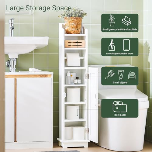 SoBuy Corner Toilet Paper Holder Stand, 23 * 20 * 100CM | Toilet Paper Cabinet with Lift-Up Top, Adjustable Shelf & 4 Wheels, Small White Washroom Storage Cabinet, FRG177-W