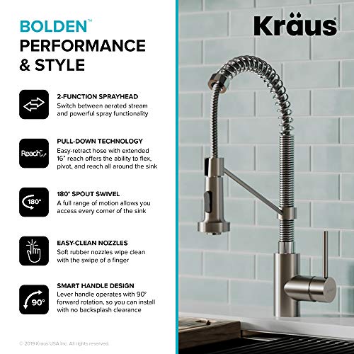 Kraus KPF-1610SSCH Bolden Single Handle 18" Commercial Kitchen Faucet, Stainless Steel/Chrome