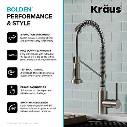 Kraus KPF-1610SSCH Bolden Single Handle 18" Commercial Kitchen Faucet, Stainless Steel/Chrome