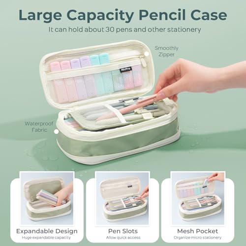 Nicpro 39 PCS Aesthetic School Supplies, Cute Pen Case Stationery Set,Green
