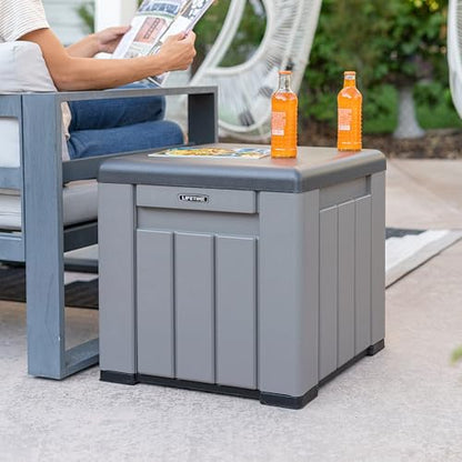 LIFETIME 25 Gallon Outdoor Storage Cube, Deckbox, Brown lid, Storage Box for Gardening Tools, Pool Supplies, Patio Furniture & More
