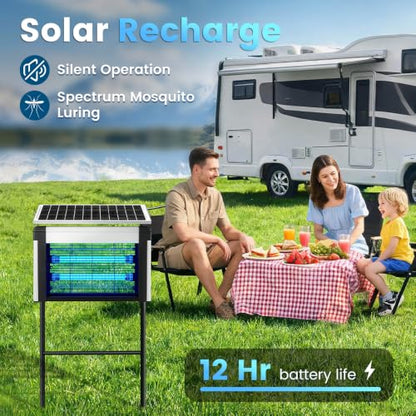 Hefite Bug Zapper Outdoor Solar Powered, 4000V Electric, 20W UV-Led