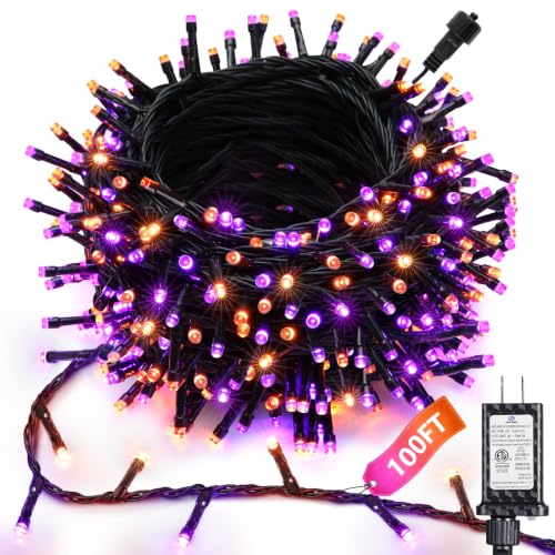 Joomer Orange Purple Halloween Lights, 100FT 300LED Plugin Connectable