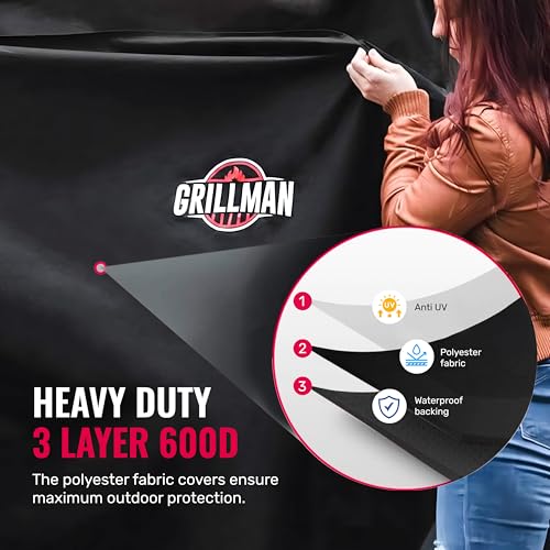 Grillman Heavy-Duty BBQ Cover, Gas Grill Cover for Weber Spirit, Weber Genesis, Char Broil, Nexgrill. Rip-Proof, Waterproof (58 x 24x 48 inches, Black) BBQ Covers