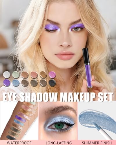 Shimmer Eyeshadow Set, Metallic Holographic Liquid Eye Shadow for Women