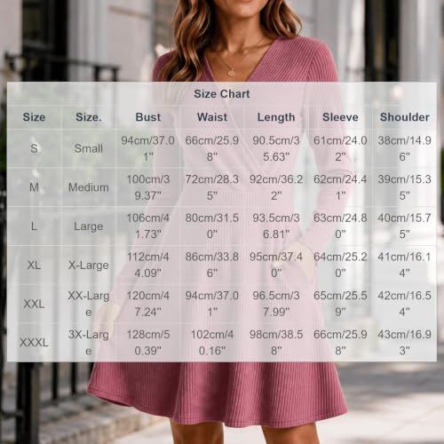 Knit Dress for Women V Neck Long Sleeve Mini Dresses with Pockets