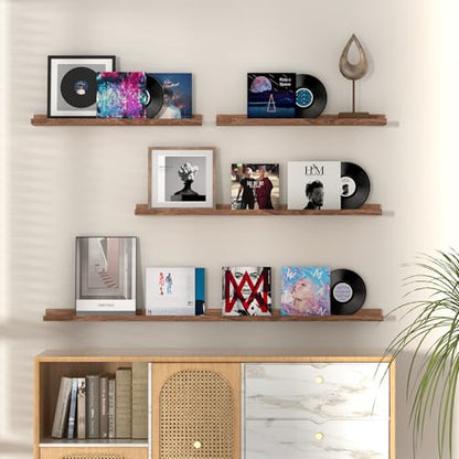 Fun Memories Picture Ledge Shelf, 24 Inch Floating Shelves Set of 2, Nursery Book Shelves for Toys Storage, Kids Bookshelf Wall Mounted for Wall Decor Books Photo Frames, Walnut