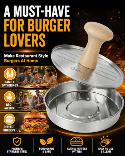 Hamburger Patty Press, 5 Inch Stainless Steel Burger Mold
