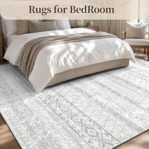 Area Rug 5x7 Rugs for Living Room Bedroom Carpet Boho Modern Moroccan Washable Rugs for Bedroom Dining Living Room Rug Neutral Rug Home Room Grey