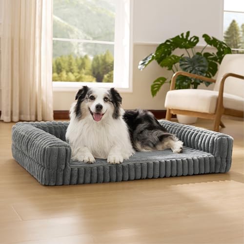Bedsure ComfyFleece® Orthopedic XL Dog Bed with Memory Foam, Grey 42"