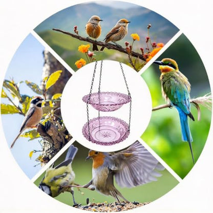 Outdoor 2-Tier Hanging Bird Feeder Hummingbird Bathing Tray for Gardens Patios and Backyards Decorative Birdbath for Birdwatching and Feeding