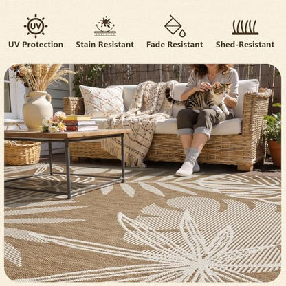 Montvoo-Outdoor Rug-Patio Rug Polypropylene Indoor Outdoor Rugs Carpet-Entryway Rug Porch Door Mats Rugs Small Accent for High Traffic Use Weave Design Quick Dry Easy Clean, Leaves Brown 2x3ft