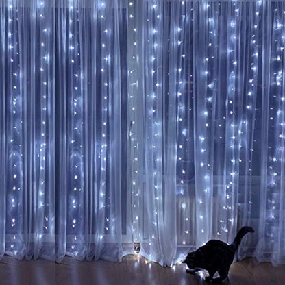 Home Lighting Window Curtain String Lights, 300 LED 8 Lighting Modes, Copper String Lights with Remote Control, USB Powered, Waterproof for Christmas Bedroom Party