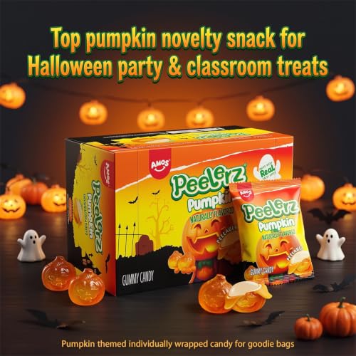 AMOS Peelerz Peelable Gummy Candy 240g Halloween Pumpkin Shaped Mixed Fruit Flavors 1 Box