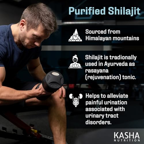 Kasha Purified Shilajit Capsules - 500mg/Serving - 50% Fulvic Acid - 120 Ct | Provide Antioxidants & Alleviate Painful Urination - Pure Himalayan, Made in Canada