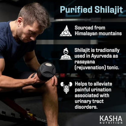 Kasha Purified Shilajit Capsules - 500mg/Serving - 50% Fulvic Acid - 120 Ct | Provide Antioxidants & Alleviate Painful Urination - Pure Himalayan, Made in Canada