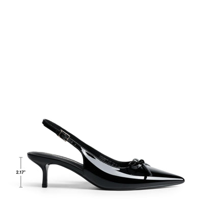 DREAM PAIRS Women's Slingback Kitten Heels Pumps with Bow,Black-Pat,7