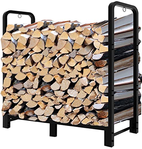 Fandature 4Ft Firewood Rack Adjustable Fireplace Wood Holder for Outdoor Indoor Storage Log-Heavy Duty Fire Log Lumber Stand Stacker, Black