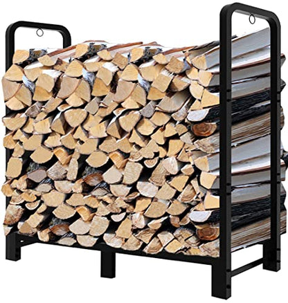 Fandature 4Ft Firewood Rack Adjustable Fireplace Wood Holder for Outdoor Indoor Storage Log-Heavy Duty Fire Log Lumber Stand Stacker, Black