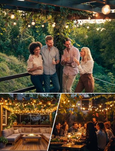 Torkase Outdoor String Lights Mains Powered,110FT/33M S14 Garden Festoon Lights with 56+2 Shatterproof S14 Plastic LED Edison Bulbs Waterproof for Outside Patio