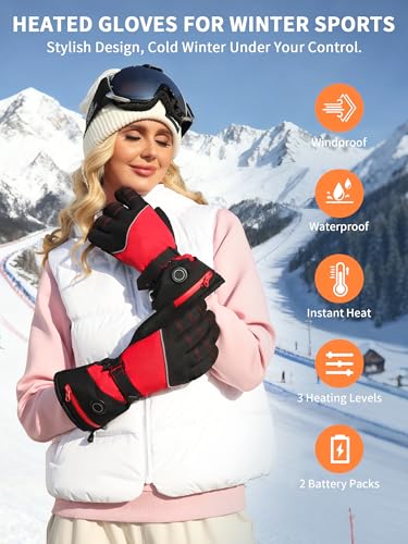 Heated Gloves for Men Women with Rechargeable Battery, Electric Heated Gloves with Reflective Stripe,Hand Warm Gloves Winter for Outdoor Fishing Work Camping Snowboarding