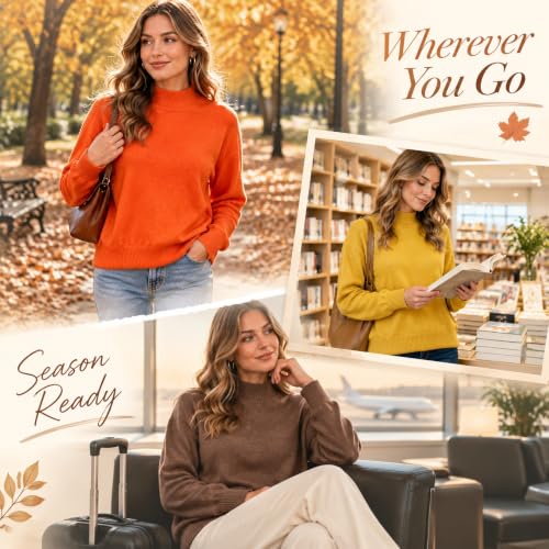 Sweaters for Women Womens Sweaters Fall 2026 Solid Mock Neck Long Sleeve Knit Pullover Top Comfy Basic Jumper Daily Casual Fall Winter Wear Beige S