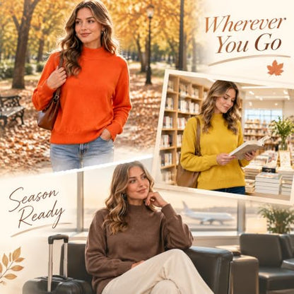 Sweaters for Women Womens Sweaters Fall 2026 Solid Mock Neck Long Sleeve Knit Pullover Top Comfy Basic Jumper Daily Casual Fall Winter Wear Beige S