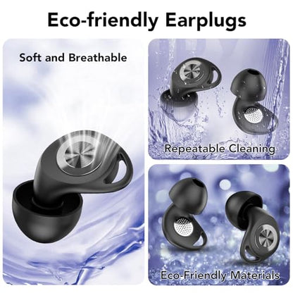 CASCHO Ear Plugs for Sleeping Noise Cancelling 45dB, Reusable Silicone Earplugs with 8 Eartips and Travel Case, Soft Comfort Hearing Protection for Concerts, Snoring, Travel, Study-Black